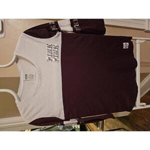 Victoria Secret Women's PINK Maroon and white 3/4 Sleeve T- Shirt - Size M - EUC